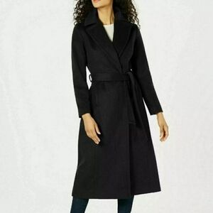 Nwot Forecaster Lambswool Trench Coat Sz 14 Belted Black W